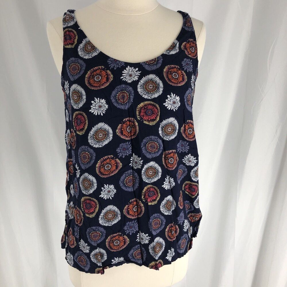 ANN TAYLOR LOFT Navy/Multi-Color FLORAL Tank Top Sz Small Sleeveless